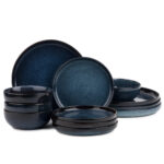 Stoneware Dinnerware Set 12 Pcs Blue